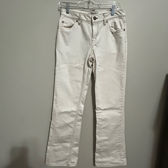 CAbi Tan Boot Cut Jeans with Designs on Back Pocket Size 8 - Picture 5 of 5